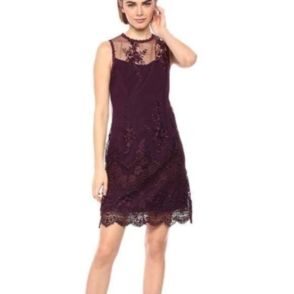 Nanette Lepore Sleeveless Mock Neck Lace Sheath size 10 Floral Embroidery